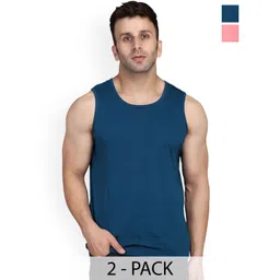 SLOWLORIS Pack Of 2 Printed Cotton Bio-Wash Innerwear Gym Vests-image-2