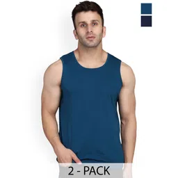 SLOWLORIS Pack Of 2 Printed Cotton Bio-Wash Innerwear Gym Vests-image-3