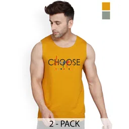 SLOWLORIS Pack Of 2 Printed Cotton Gym Vests VSL26 CMB(CHS MUSTARD)(KEEP LGTGREEN)-image-18