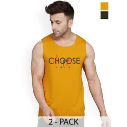SLOWLORIS Pack Of 2 Printed Cotton Gym Vests VSL26 CMB(CHS MUSTARD)(LOUD OLIVE)-image-20