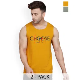 SLOWLORIS Pack Of 2 Printed Cotton Gym Vests VSL26 CMB(CHS MUSTARD)(NVR LGTGREEN)-image-19
