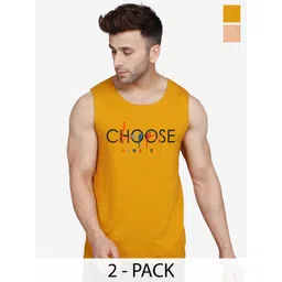 SLOWLORIS Pack Of 2 Printed Cotton Gym Vests VSL26 CMB(CHS MUSTARD)(PLAIN RUST)-image-17