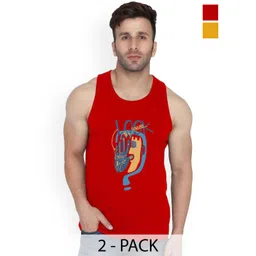 SLOWLORIS Pack Of 2 Printed Cotton Sleeveless Gym Vest-image-13