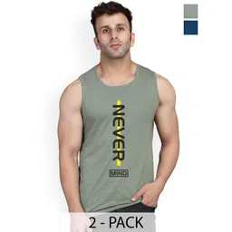 SLOWLORIS Pack Of 2 Printed Round Neck Bio-Wash Cotton Gym Vests-picture-30