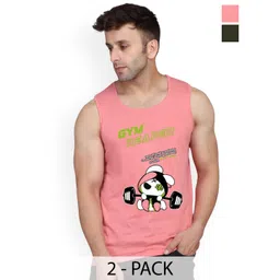 SLOWLORIS Pack Of 2 Printed Round Neck Bio Washed Innerwear Vests-picture-36