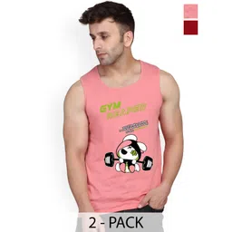 SLOWLORIS Pack Of 2 Printed Round Neck Bio Washed Innerwear Vests-picture-26