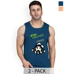 SLOWLORIS Pack Of 2 Printed Round Neck Bio Washed Innerwear Vests-picture-37