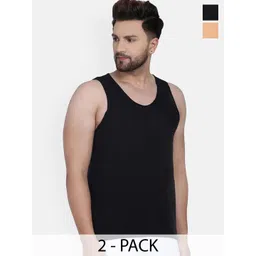 SLOWLORIS Pack Of 2 Printed Round Neck Cotton Gym Vests-picture-34