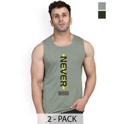 SLOWLORIS Pack Of 2 Printed Round Neck Cotton Gym Vests-picture-38
