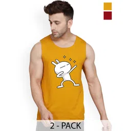 SLOWLORIS Pack Of 2 Printed Round Neck Cotton Gym Vests-picture-25