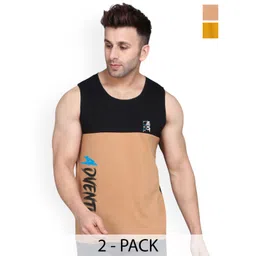 SLOWLORIS Pack Of 2 Printed Round Neck Cotton Gym Vests-picture-22