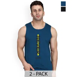 SLOWLORIS Pack Of 2 Printed Round Neck Cotton Gym Vests-picture-10