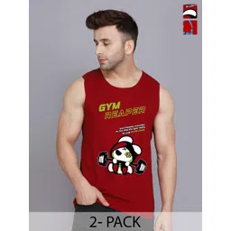 SLOWLORIS Pack Of 2 Printed Round Neck Gym Vests-picture-14