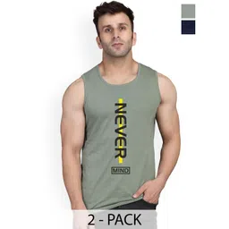 SLOWLORIS Pack Of 2 Printed Round Neck Sleeveless Bio-Wash Cotton Gym Vests-picture-12