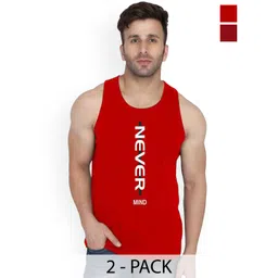 SLOWLORIS Pack Of 2 Printed Round Neck Sleeveless Bio-Wash Cotton Gym Vests-picture-33