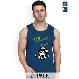 SLOWLORIS Pack Of 2 Printed Round Neck Sleeveless Bio-Wash Innerwear Vest-picture-21