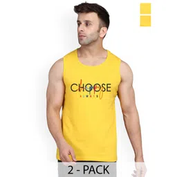 SLOWLORIS Pack of 2 Printed Sleeveless Bio-Wash Combed Cotton Gym Innerwear Vests-picture-12