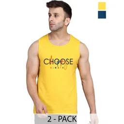 SLOWLORIS Pack of 2 Printed Sleeveless Bio-Wash Combed Cotton Gym Innerwear Vests-picture-25