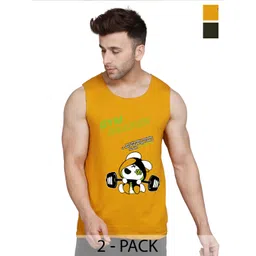 SLOWLORIS Pack of 2 Printed Sleeveless Bio-Wash Combed Cotton Gym Innerwear Vests-picture-19