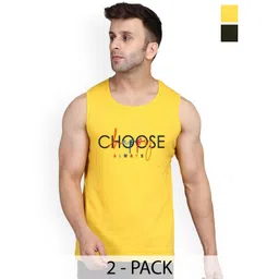SLOWLORIS Pack of 2 Printed Sleeveless Bio-Wash Combed Cotton Gym Innerwear Vests-picture-10