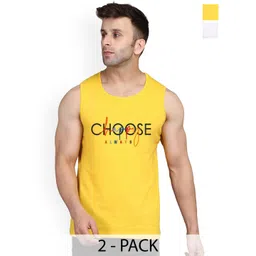 SLOWLORIS Pack of 2 Printed Sleeveless Bio-Wash Combed Cotton Gym Innerwear Vests-picture-13
