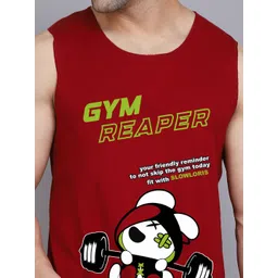 SLOWLORIS Pack of 2 Printed Sleeveless Bio-Wash Combed Cotton Gym Innerwear Vests image 5