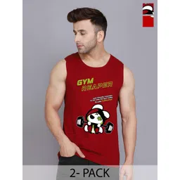 SLOWLORIS Pack of 2 Printed Sleeveless Bio-Wash Combed Cotton Gym Innerwear Vests image 1