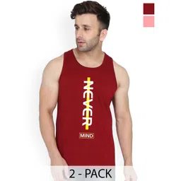 SLOWLORIS Pack Of 2 Printed Sleeveless Cotton Gym Vests-image-41