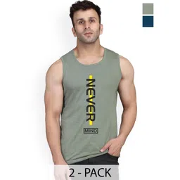 SLOWLORIS Pack Of 2 Printed Sleeveless Cotton Gym Vests-image-43