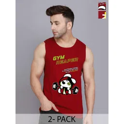 SLOWLORIS Pack Of 2 Typography Printed Sleeveless Scoop Neck Gym Vest Innerwear Vests-picture-35