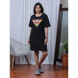 Slumber Jill Black Printed Cotton Night Dress-picture-38