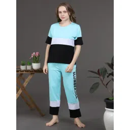 Slumber Jill Light Blue & Black Color-Block T-Shirt With Lounge Pants-picture-32