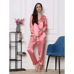Slumber Jill Peach Satin Regular Fit Pyjama Set-picture-22