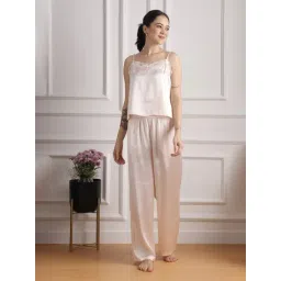 Slumber Jill Peach Solid Sleeveless Pyjama Set-picture-17