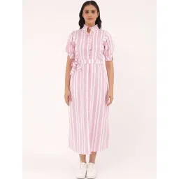 Slumber Jill Pink Cotton Comfort Fit Striped Dress-picture-16