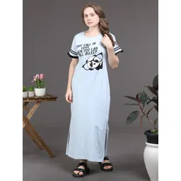 Slumber Jill Typography Printed Pure Cotton Maxi Nightdress-picture-16