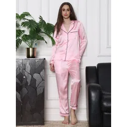 Slumber Jill Women Lapel Collar Satin Night suit-picture-10