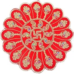 Small Size Embroidered Red Velvet Embroidery Work 16×16 Inches God Idol Seating Pooja Mat Aasan Cloth for Mandir Use-picture-14