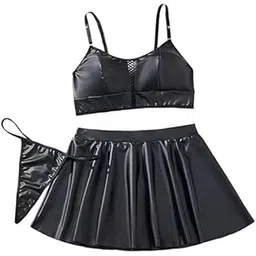 small to xl Women Lingerie Set 3 Piece Black Sexy Baby Doll Crop Top & Mini Skirt with Panty Nightwear Chemise Bikini Babydoll Lingerie First Night Honeymoon Mini Sheer mesh Nightdress-picture-39