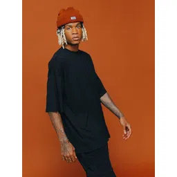 SMAN Men Solid Round Neck Cotton Oversized T-shirt image 5