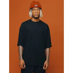 SMAN Men Solid Round Neck Cotton Oversized T-shirt image 1