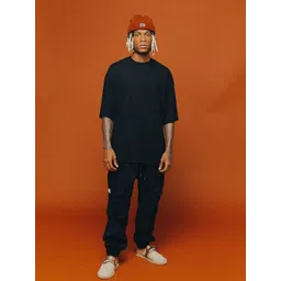 SMAN Men Solid Round Neck Cotton Oversized T-shirt image 3