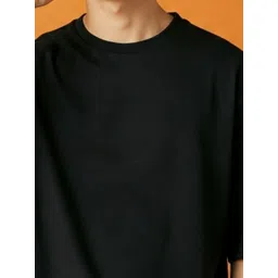 SMAN Men Solid Round Neck Cotton Oversized T-shirt image 2