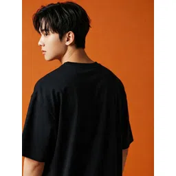 SMAN Men Solid Round Neck Cotton Oversized T-shirt image 5