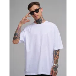 SMAN Men Solid Round Neck Cotton Oversized T-shirt image 2