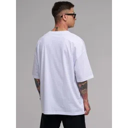 SMAN Men Solid Round Neck Cotton Oversized T-shirt image 3