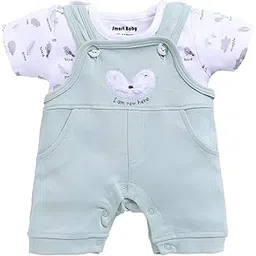 smart baby Dungaree Set for Baby Boy And Girls | Cotton Romper with T-Shirt | Soft & Breathable Fabric | I Am New Here Print | Snap Button Closure for Easy Diaper Change-picture-10