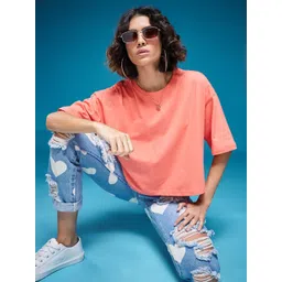 SMARTEES Round Neck Drop-Shoulder Sleeves Cotton Oversize Tshirt-picture-35