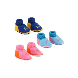 Smartots Infants Pack Of 3 Colourblocked Pure Cotton Booties-picture-53
