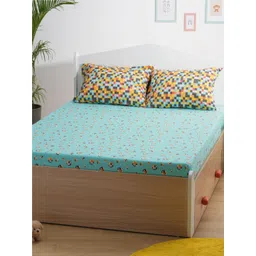 Smartsters Blue & Orange Graphic Cotton 180 TC Queen Bedsheet With 2 Pillow Covers-picture-41